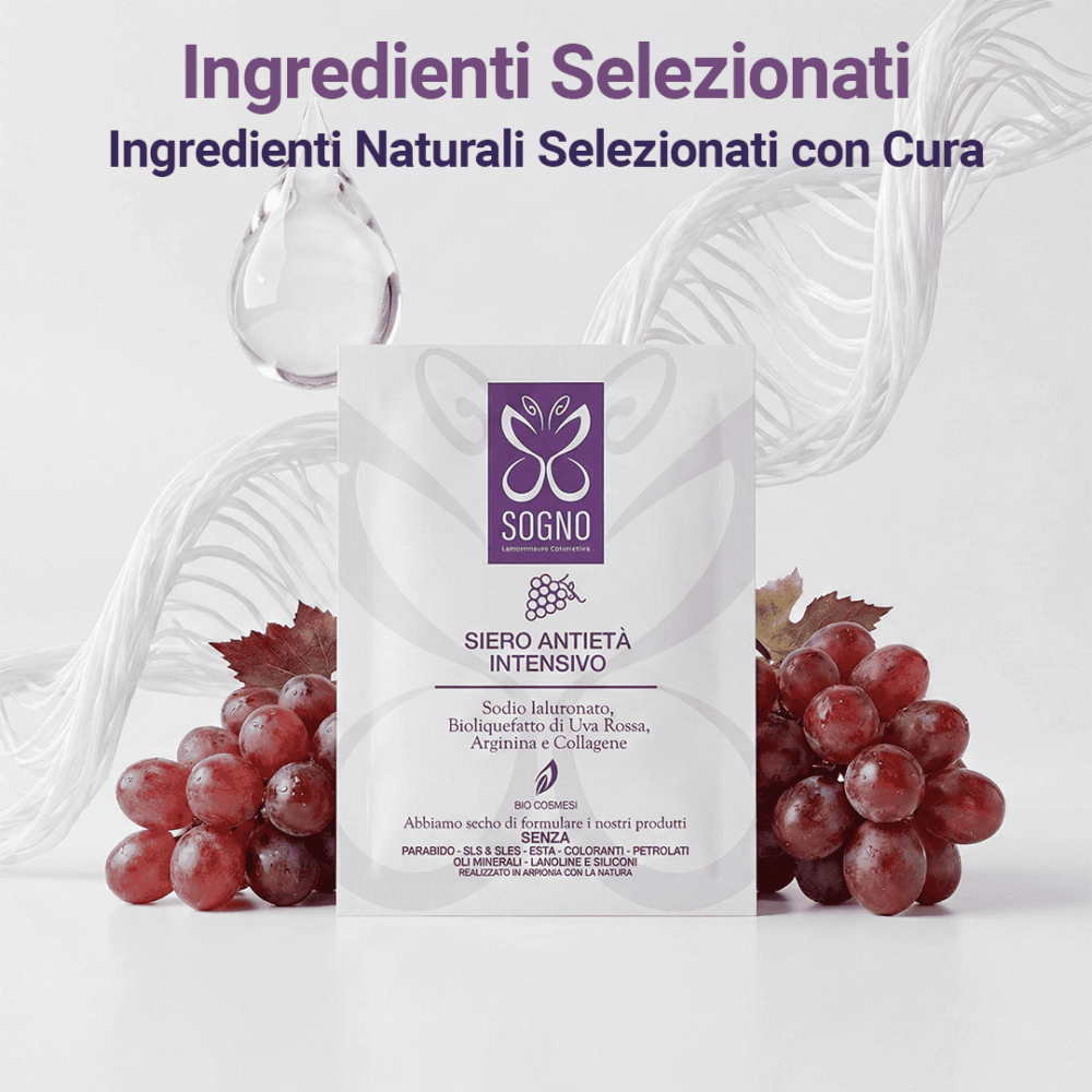 Grafica Sogno Cosmetici con siero antieta e ingredienti naturali